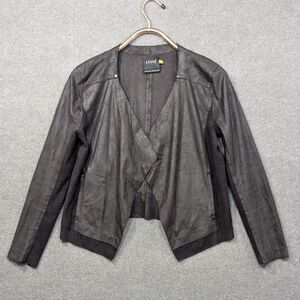 Lysse Jacket Women Small Faux Black Leather Open Front Origami Cardigan